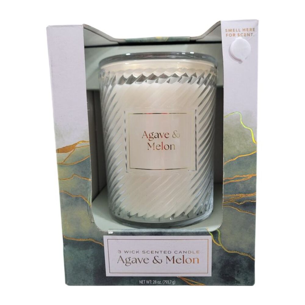 Member's Mark 3-Wick Ribbed Glass Candle, Agave & Melon, 28 oz.